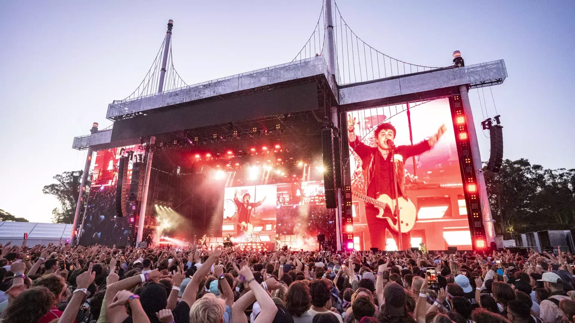 Image of Green Day own big screen performing at Outsidelands Festival